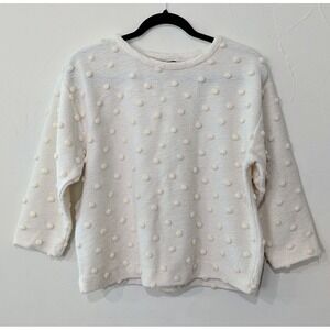Ann Taylor Women's Cream/Off White Sweater Petite Poly Wool Blend Popcorn Detail